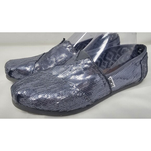 TOMS Shoes - TOMS Pewter Sequin Classics Slip On Flats Womens Shoes Size W7.5